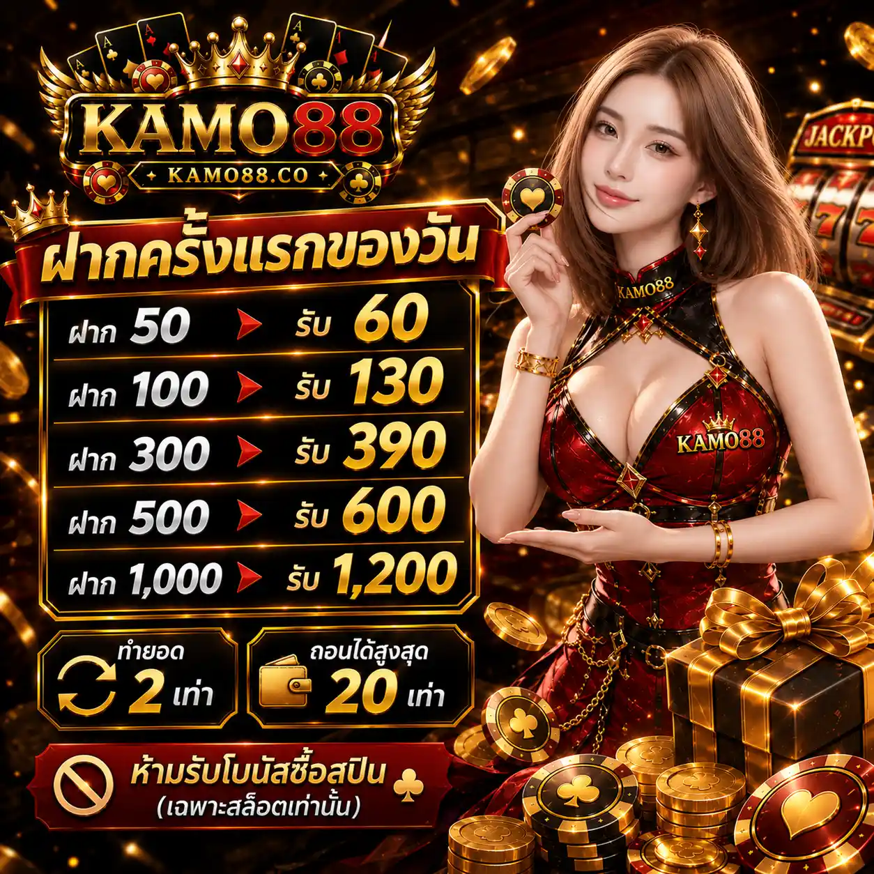 KAMO88 โปรฝากครั้งแรกของวันรับโบนัสเพิ่มทันที